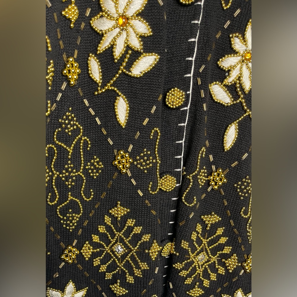 Vintage Victoria Harbour Cardigan Knit Beaded Sweater Black Gold Y2K L - Picture 7 of 13